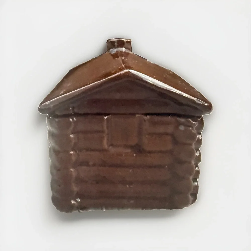Vintage Brown Ceramic Log Cabin Trinket Box Pennsylvania EXCELLENT